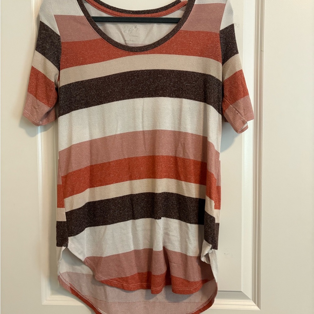 Maurice’s Striped Women's Top - Brown, Cream, and Pink
